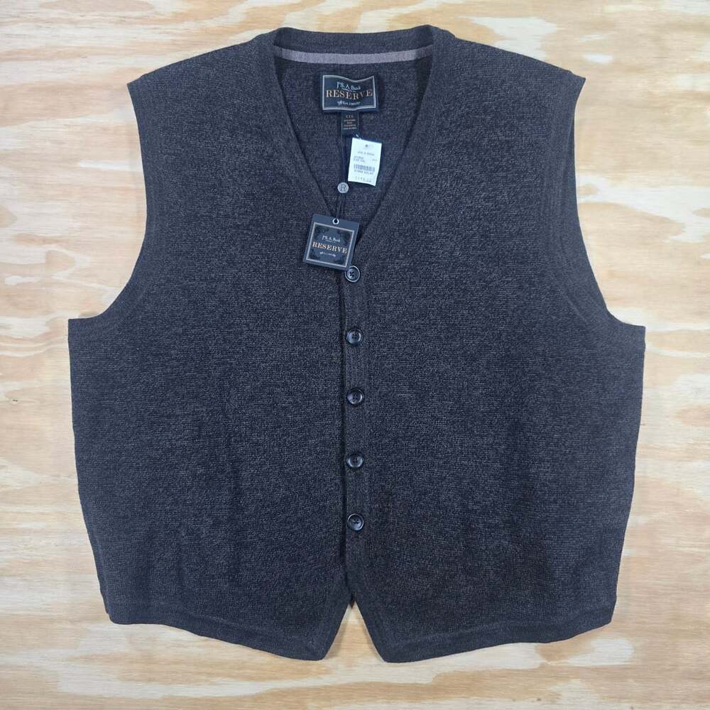 NWT Jos A Bank Reserve Sweater Vest Size XXL Gray Merino Wool